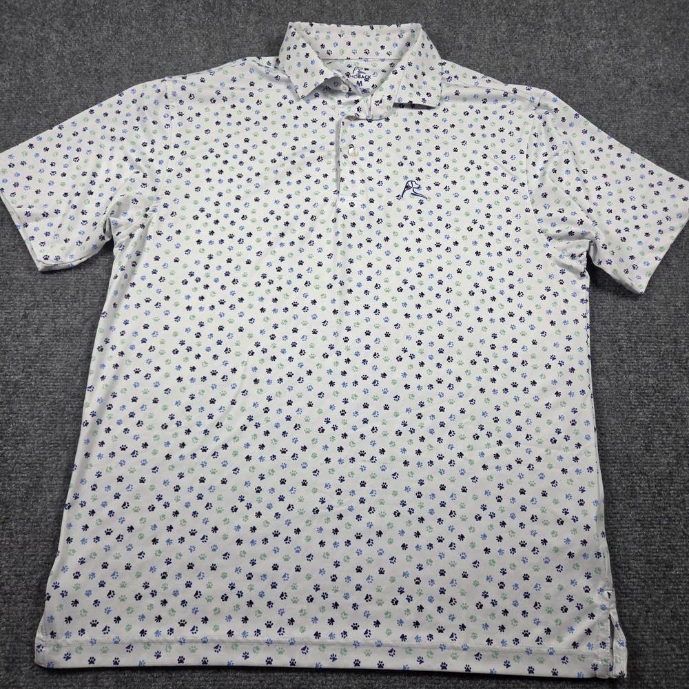 Rhoback Polo Shirt Mens M White Paw Print Golf Performance Stretch Tech